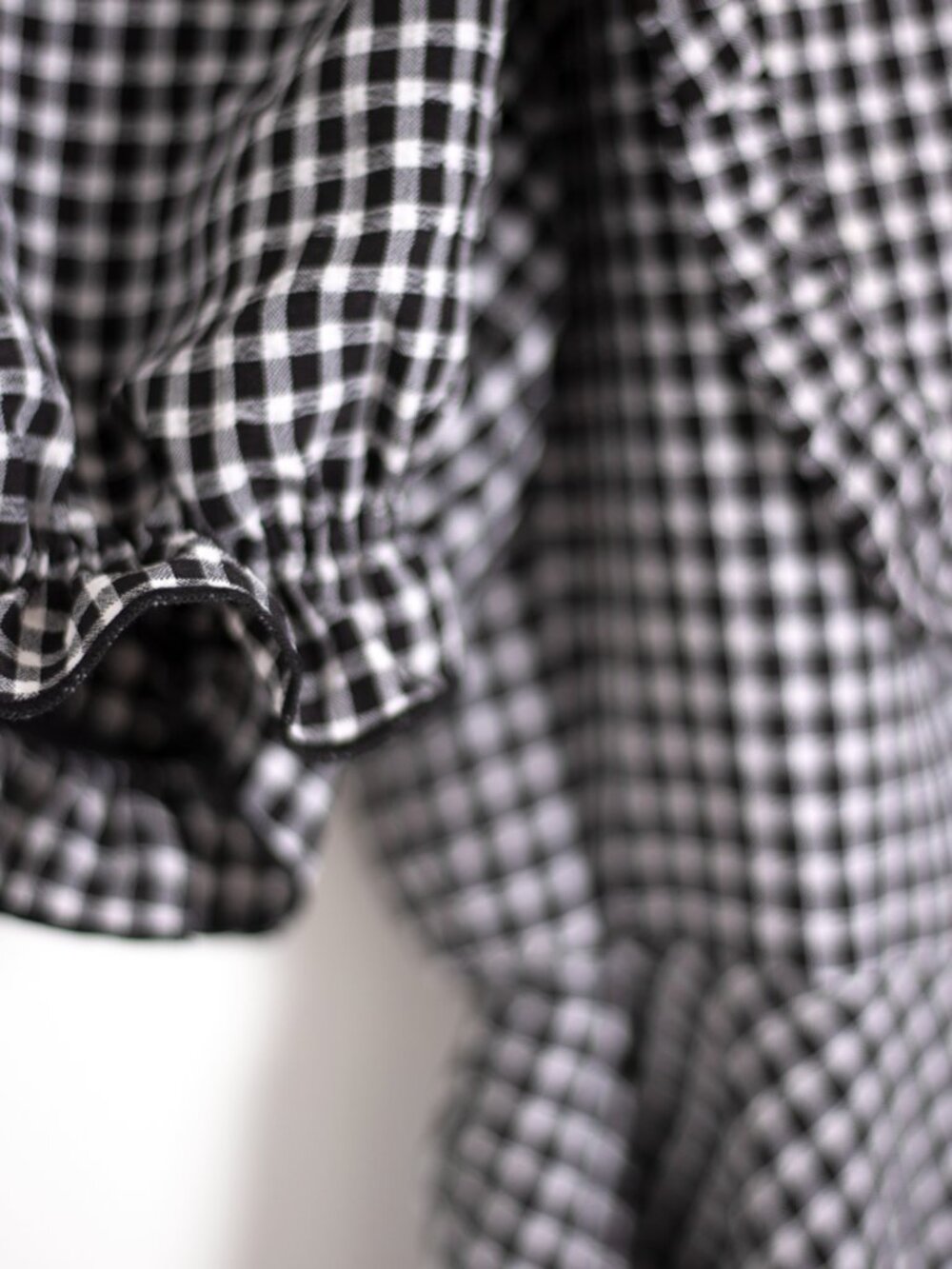 Black White Gingham Puff Sleeve Mini Dress | Ruffle Bib Collar | Size 6 - Picture 10 of 12